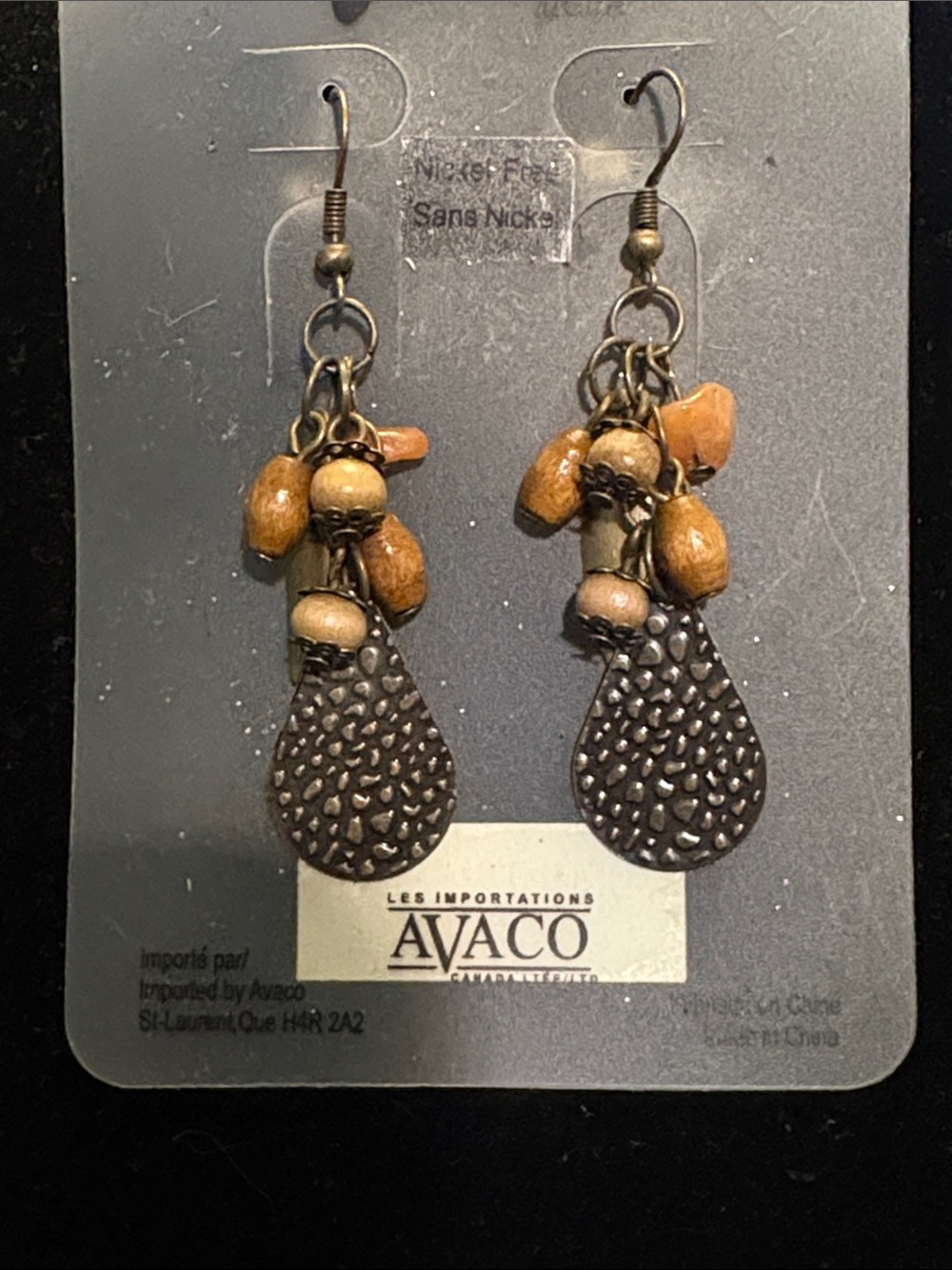 Brown Beaded Teardrop Dangle Earrings
